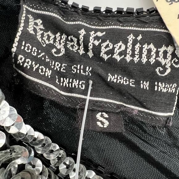 Vintage Royal Feeling Silk Sequin Evening Blouse Top NEW Small Black Silver Glam - Picture 6 of 11